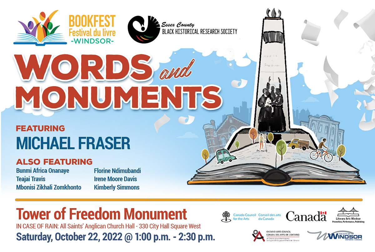Poster with graphic of a book and the tower of freedom monument